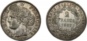 FRANCE 1887 A 2 FRANCS SILVER Third Republic, Paris Mint 9.99g KM# 817.1