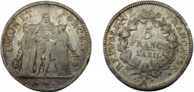 FRANCE LAN 11 (1802) A 5 FRANCS SILVER First Republic, Paris Mint 24.98g F# 288