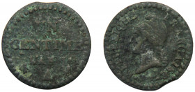 FRANCE LAN 7 (1798) A 1 CENTIME COPPER First Republic, Paris Mint 1.84g KM# 646