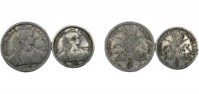 FRENCH INDOCHINA 1945 10 CENTIMES,20 CENTIMES ALUMINIUM French Union, 2 Lots, Paris Mint 1.28/2.26g KM#28.1, KM#29.1