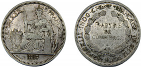FRENCH INDOCHINA 1887 A 1 PIASTRE SILVER Third Republic, Paris Mint 27.03g KM#5a.1