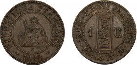 FRENCH INDOCHINA 1892 A 1 CENTIME BRONZE Third Republic, Paris Mint 10.02g KM# 1