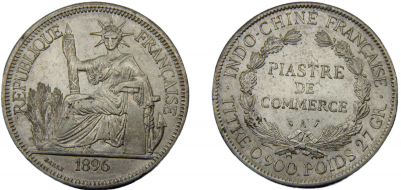 FRENCH INDOCHINA 1896 A 1 PIASTRE SILVER Third Republic, Paris Mint 27.04g KM#5a...