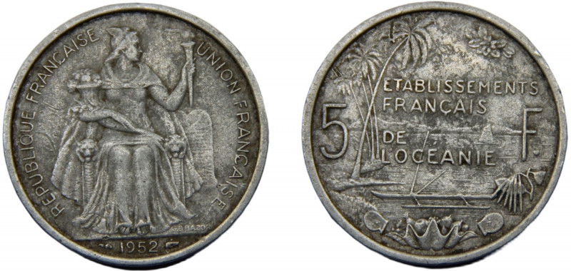 FRENCH POLYNESIA 1952 5 FRANCS ALUMINIUM French overseas territory, Paris Mint 3...
