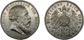 GERMAN EMPIRE Baden Friedrich I 1903 G 5 MARK SILVER Grand duchy, Karlsruhe Mint 27.81g KM# 274