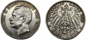 GERMAN EMPIRE Baden Friedrich II 1912 G 3 MARK SILVER Grand duchy, Karlsruhe Mint 16.7g KM# 280
