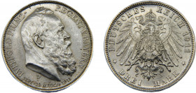 GERMAN EMPIRE Bavaria Luitpold 1911 D 3 MARK SILVER Kingdom,90th Birthday of Prince Regent Luitpold, Munich Mint 16.7g KM# 998