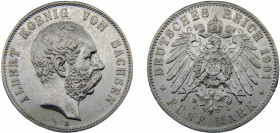 GERMAN EMPIRE Saxony-Albertinian Albert I 1901 E 5 MARK SILVER Kingdom, Dresden Mint 27.67g KM# 1246