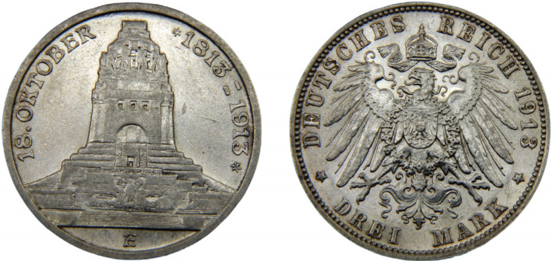 GERMAN EMPIRE Saxony-Albertinian Frederick Augustus III 1913 E 3 MARK SILVER Kin...