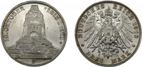 GERMAN EMPIRE Saxony-Albertinian Frederick Augustus III 1913 E 3 MARK SILVER Kingdom, 100th Anniversary of the Battle of Leipzig, Dresden Mint 16.68g ...