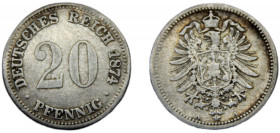 GERMAN EMPIRE Wilhelm I 1874 A 20 PFENNIG SILVER large shield Type, Berlin Mint 0.87g KM# 5