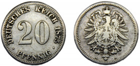 GERMAN EMPIRE Wilhelm I 1875 A 20 PFENNIG SILVER large shield Type, Berlin Mint 1.07g KM# 5