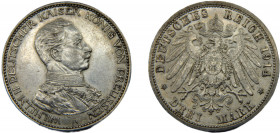 GERMAN EMPIRE William II 1914 A 3 MARK SILVER Berlin Mint 16.69g KM# 538