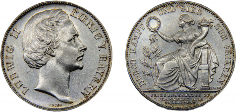 GERMAN STATES Bavaria Ludwig II 1871 1 VEREINSTHALER SILVER Kingdom, "Siegestale...