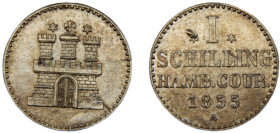 GERMAN STATES Hamburg 1855 A 1 SCHILLING SILVER Free Hanseatic City 1.08g KM# 586