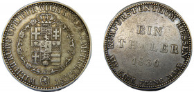 GERMAN STATES Hessen-Kassel Wilhelm II & Friedrich Wilhelm 1836 1 THALER SILVER Electorate(Mintage 39856) 22.13g KM# 587