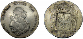 GERMAN STATES Prussia Friedrich Wilhelm II 1791 B 1 THALER SILVER Holy Roman Empire, Kingdom 21.92g KM#360.2