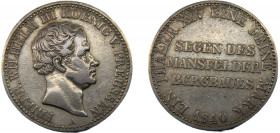 GERMAN STATES Prussia Friedrich Wilhelm III 1840 A 1 THALER SILVER Kingdom, "Mining Thaler", Berlin Mint(Mintage 50000) 22.11g KM# 420