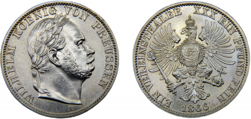GERMAN STATES Prussia Wilhelm I 1866 A 1 VEREINSTHALER SILVER Kingdom, "Siegesta...