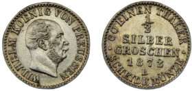 GERMAN STATES Prussia Wilhelm I 1872 B ½ SILBER GROSCHEN SILVER Kingdom, Hanover Mint 1.1g KM# 484