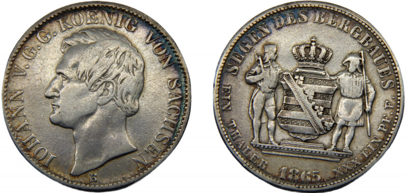 GERMAN STATES Saxony- Albertinian Johann I 1865 B 1 AUSBEUTEVEREINSTHALER SILVER...