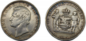 GERMAN STATES Saxony- Albertinian Johann I 1865 B 1 AUSBEUTEVEREINSTHALER SILVER Kingdom, "Mining Thaler" 18.28g KM# 1212