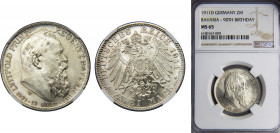 GERMANY Bavaria 1911 2 MARK Silver NGC States, Otto, 90th Birthday of Prince Regent Luitpold KM# 997, J# 48