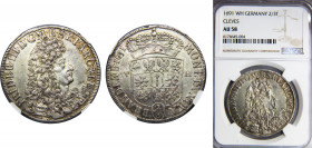 GERMANY Brandenburg Friedrich III 1691 2/3 TALER Silver NGC Top Top, WH, Issued for the duchy of Cleves, and listed under Cleves in SCWC KM# 36.2