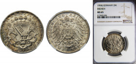 GERMANY Bremen 1904 2 MARK Silver NGC States, J, Free imperial city, Lovely Patina KM# 250, J# 59