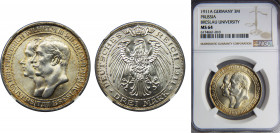GERMANY Prussia Wilhelm II 1911 3 MARK Silver NGC States, 100th Anniversary of Breslau University KM# 531, J# 108