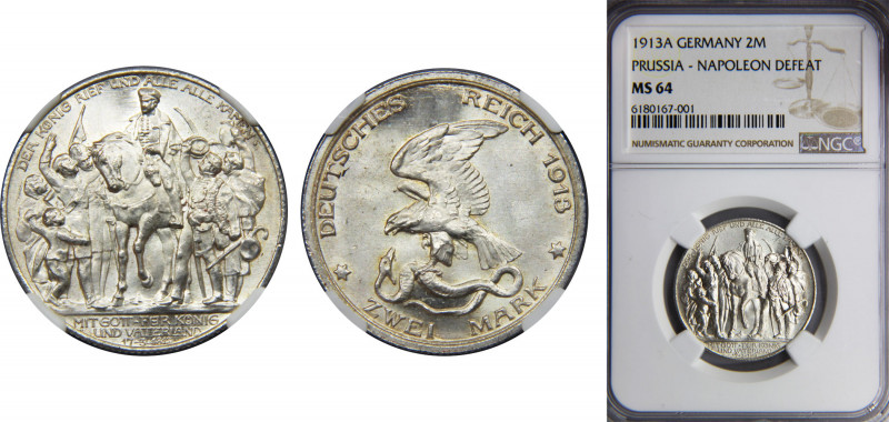 GERMANY Prussia William II 1913 2 MARK Silver NGC States, Victory over Napoleon ...