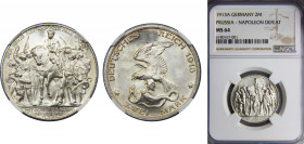 GERMANY Prussia William II 1913 2 MARK Silver NGC States, Victory over Napoleon at Leipzig KM# 532, J# 109