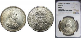 GERMANY Prussia Wilhelm II 1913 5 MARK Silver NGC States, Wearing uniform and Order KM# 536, J# 114