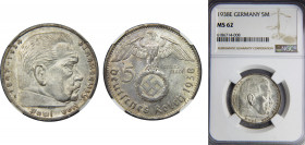 GERMANY 1938 5 MARK Silver NGC III Reich, E KM# 94