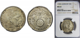 GERMANY 1938 5 MARK Silver NGC III Reich, Berlin A KM# 94
