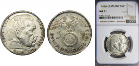 GERMANY 1938 5 MARK Silver NGC III Reich, Berlin A KM# 94