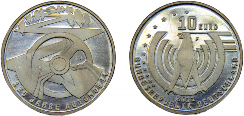 GERMANY 2011 F 10 EURO ALLOY Federal Republic, 125 Years of Automobile 14g KM# 2...
