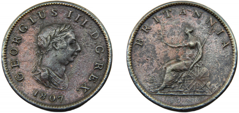 GREAT BRITAIN George III 1807 ½ PENNY COPPER United Kingdom, 4th issue 9.09g KM#...