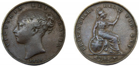 GREAT BRITAIN Victoria 1838 1 FARTHING COPPER United Kingdom, 1st portrait, "Young Head" 4.67g KM# 725