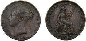 GREAT BRITAIN Victoria 1843 1 FARTHING COPPER United Kingdom, 1st portrait, "Young Head" 4.65g KM# 725