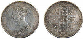 GREAT BRITAIN 1847 1 CROWN Silver Victoria Gothic type, UN DECIMO edge, Blanketed in soft steel patina, A standout, choice representative of one of th...