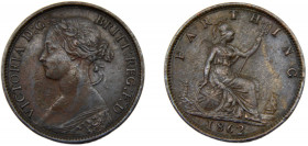 GREAT BRITAIN Victoria 1862 1 FARTHING BRONZE United Kingdom, 2nd portrait, "Bun head", 1st type 2.75g KM#747.2