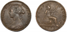 GREAT BRITAIN Victoria 1872 ½ PENNY BRONZE United Kingdom, 2nd portrait, "Bun head" 5.59g KM#748.2