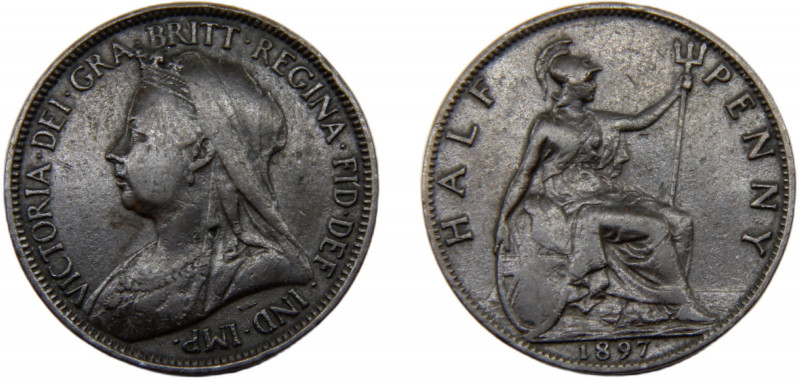 GREAT BRITAIN Victoria 1897 ½ PENNY BRONZE United Kingdom, 3rd portrait, "Old He...