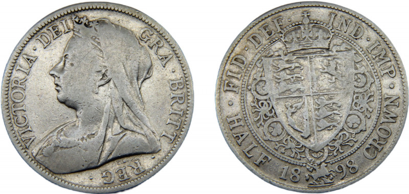 GREAT BRITAIN Victoria 1898 ½ CROWN SILVER United Kingdom, 3rd portrait, "Old He...
