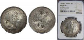 GREAT BRITAIN 1899 1 DOLLAR Silver NGC Hong Kong Trade, Bombay B, Chinese Chopmarked KM# T5