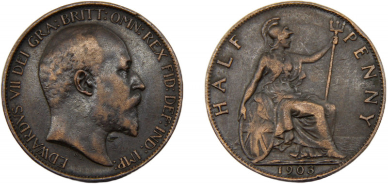 GREAT BRITAIN Edward VII 1903 ½ PENNY BRONZE United Kingdom 4.71g KM# 793.2