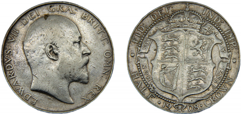 GREAT BRITAIN Edward VII 1908 ½ CROWN SILVER United Kingdom 14.05g KM# 802