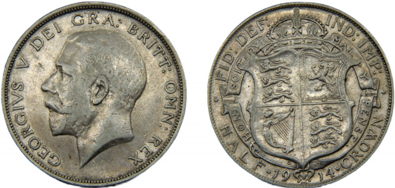 GREAT BRITAIN George V 1914 ½ CROWN SILVER United Kingdom, 1st type 14.09g KM# 8...