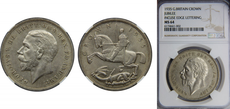 GREAT BRITAIN George V 1935 1 CROWN Silver NGC 25th anniversary of accession of ...
